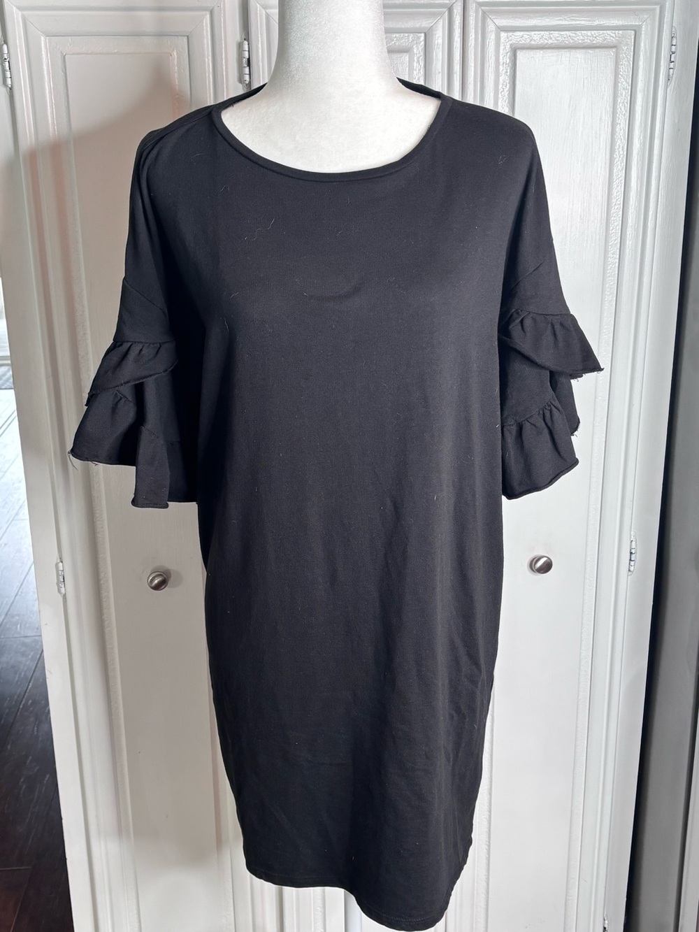 Zara Trafaluc Black Ruffle Sleeve T-Shirt Dress Size Small